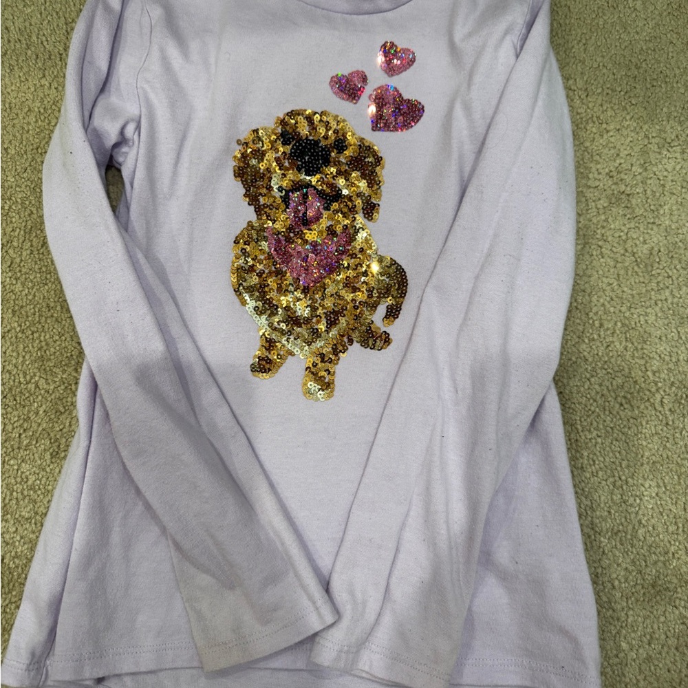 Sequin Dog Design Kids Long Sleeve Shirt - Purple